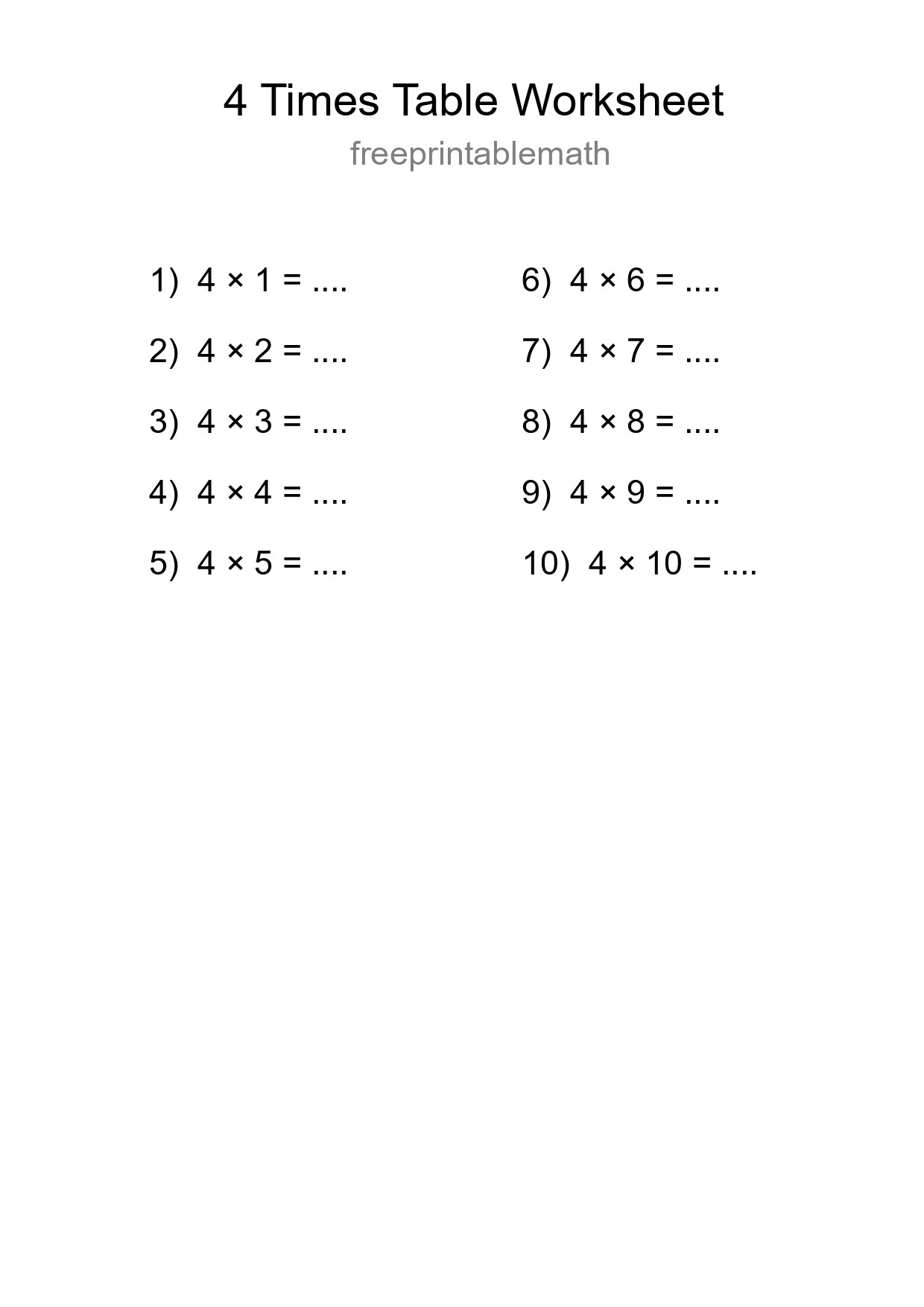 4 Times Table Worksheet For Grade 2 With Answers - Part 29