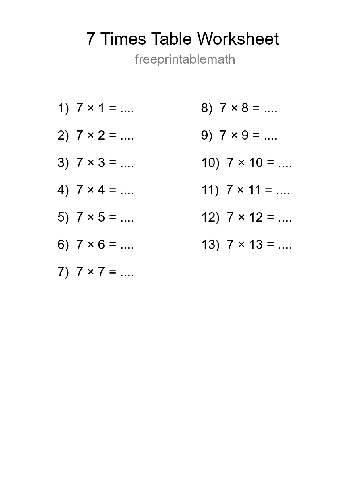 7 Times Table Worksheet For Grade 3 - Part 19