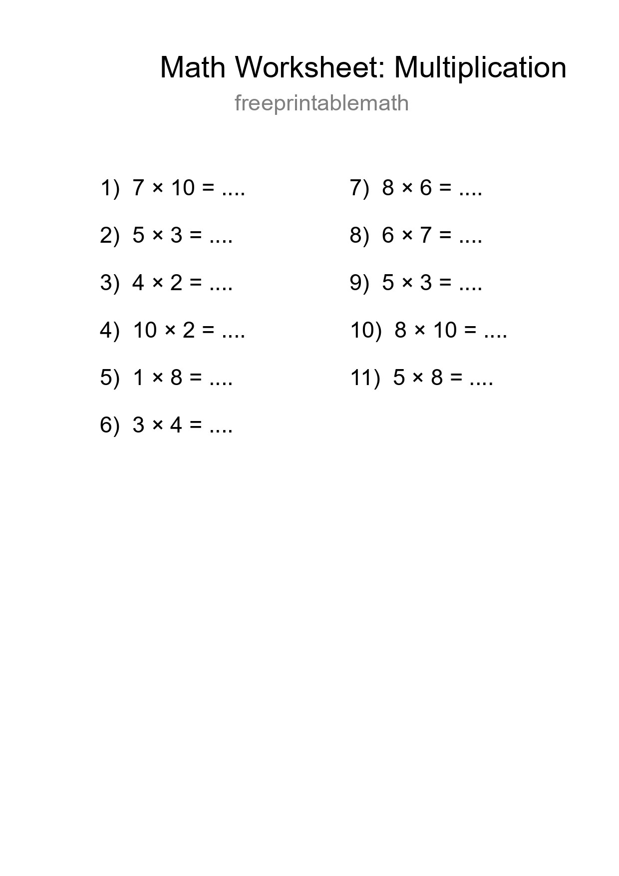 Free 11 Multiplication Math Worksheet For Grade 1 With Answers - Part 27