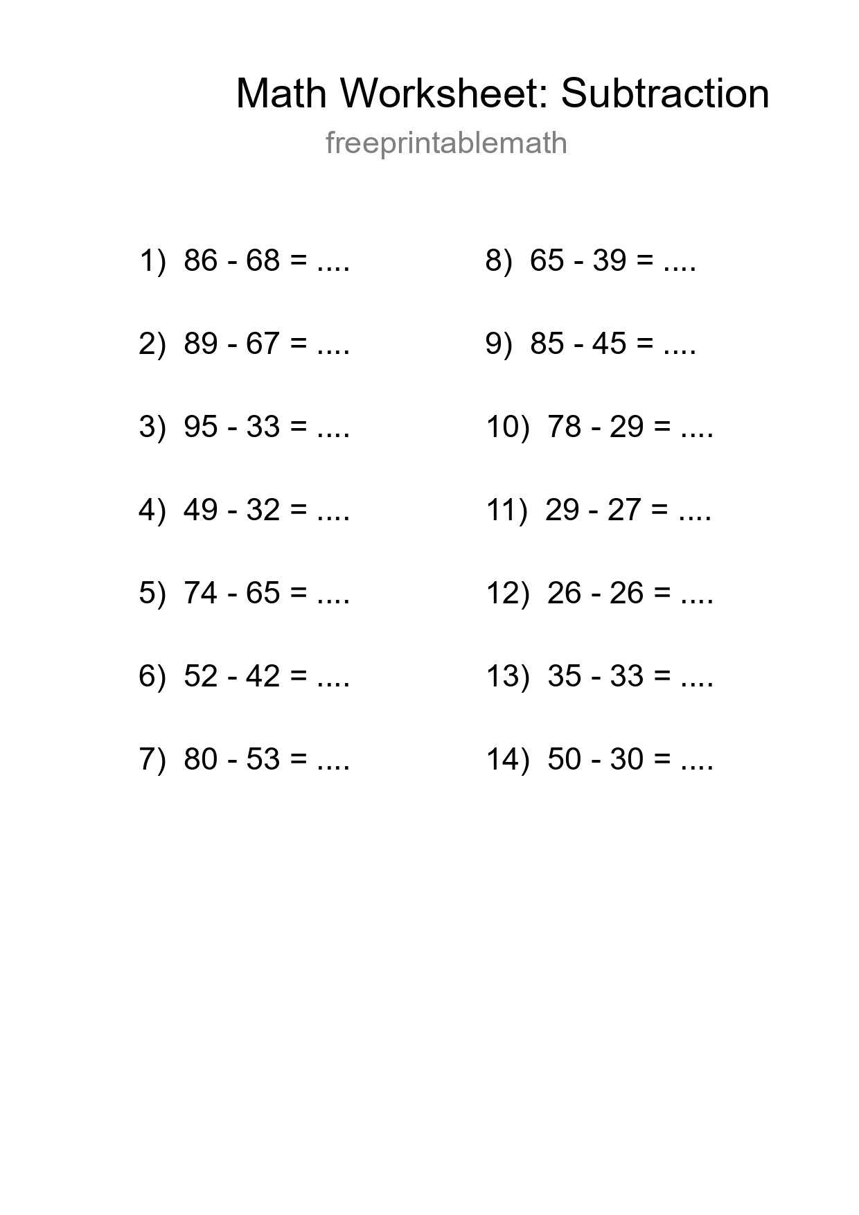Free 14 Subtraction Math Worksheet For Grade 3 With Answers - Part 28