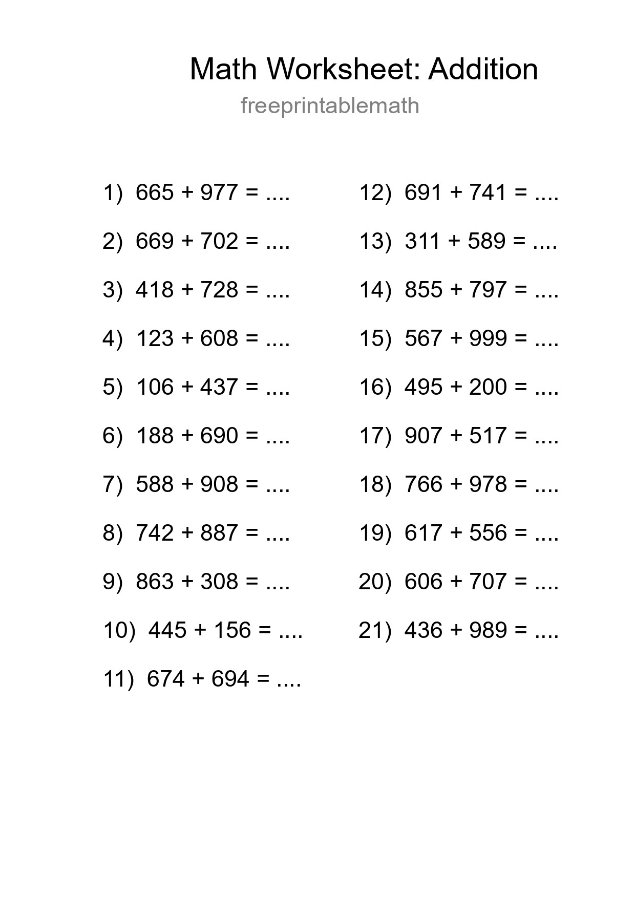 Free 21 Addition Math Worksheet For Grade 5 With Answers - Part 41
