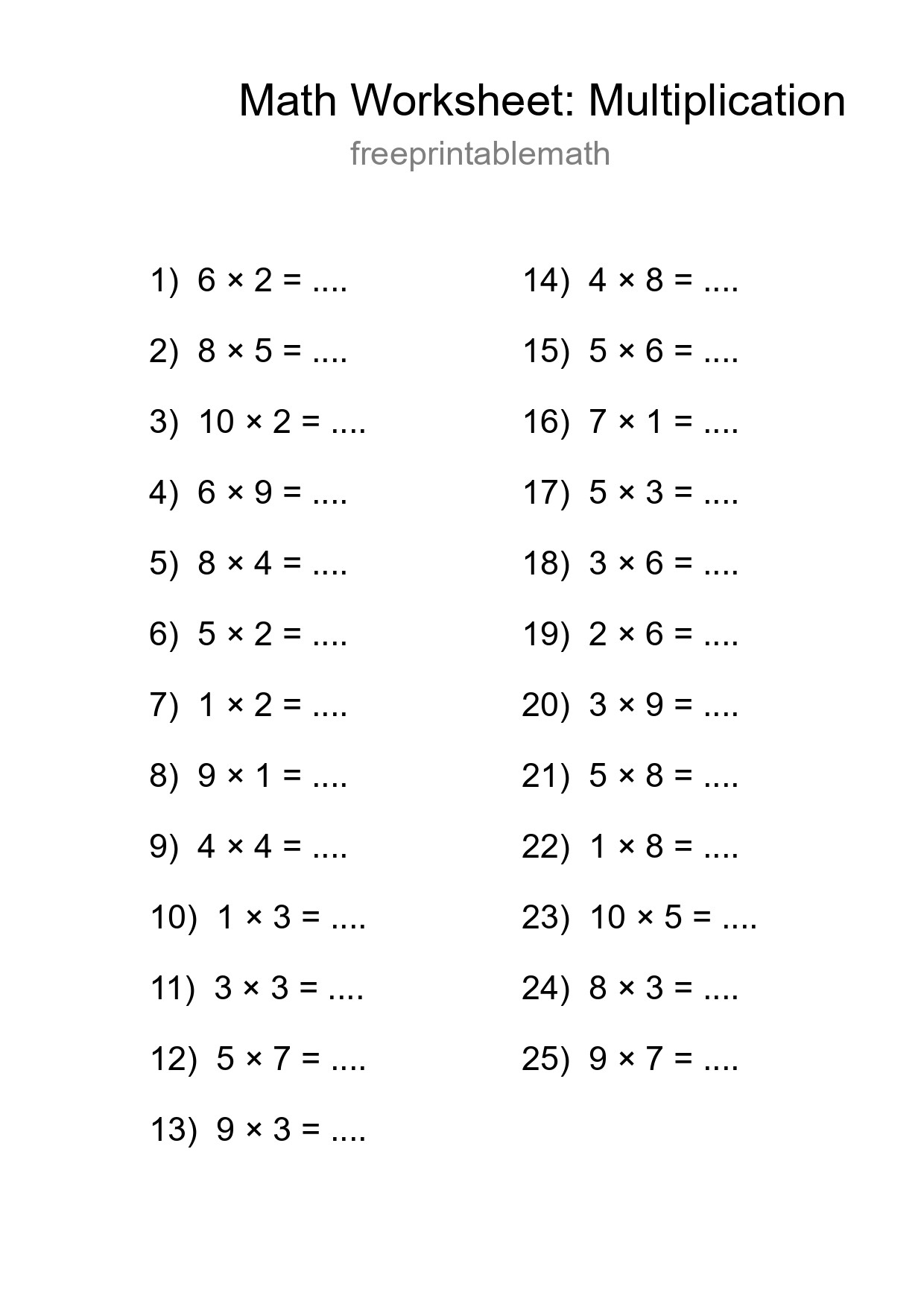 Free 25 Multiplication Math Worksheet For Grade 1 - Part 37