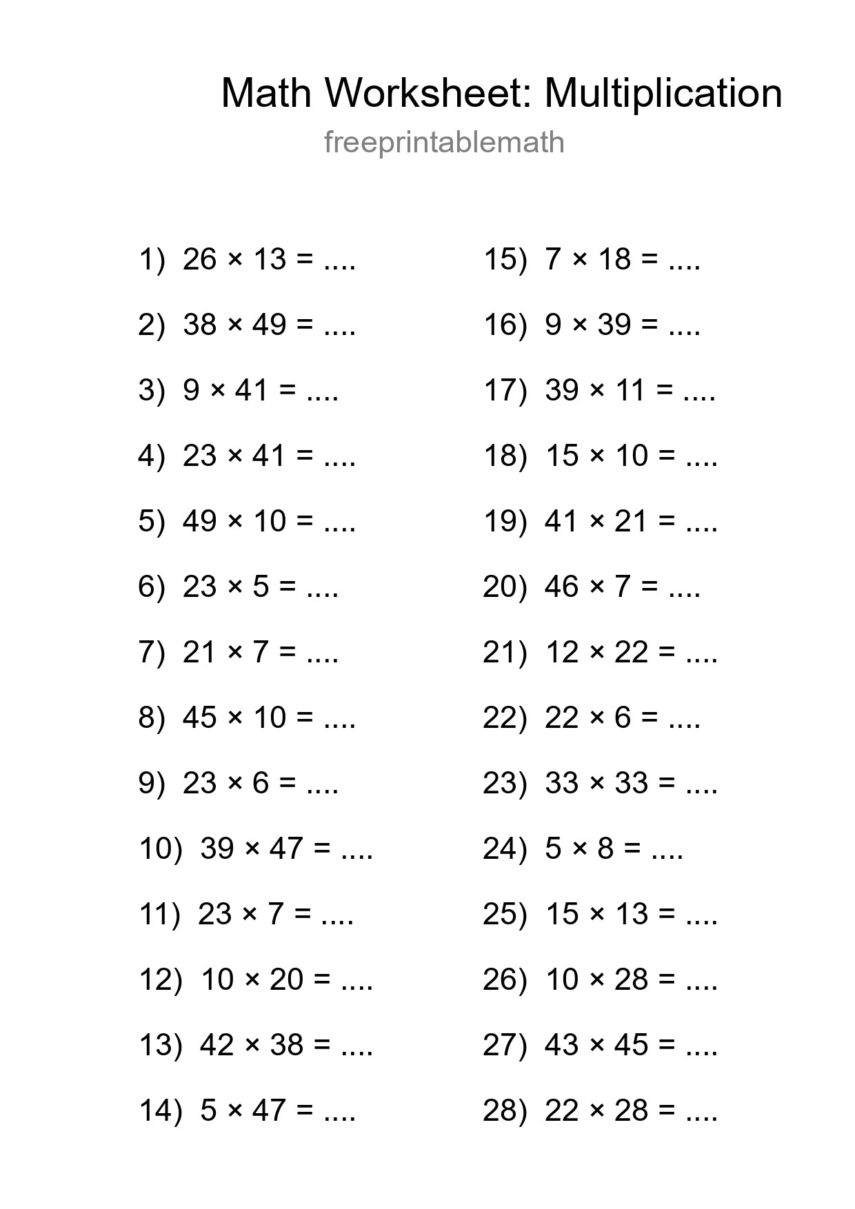 Free 28 Multiplication Math Worksheet For Grade 2 With Answers - Part 7