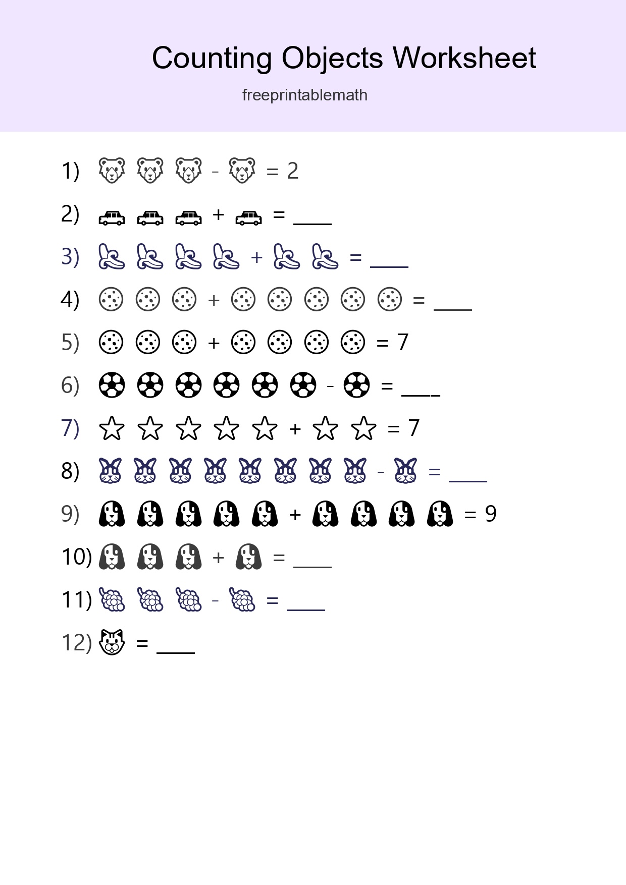 Free Counting Objects Worksheet For Kindergarten - Part 3
