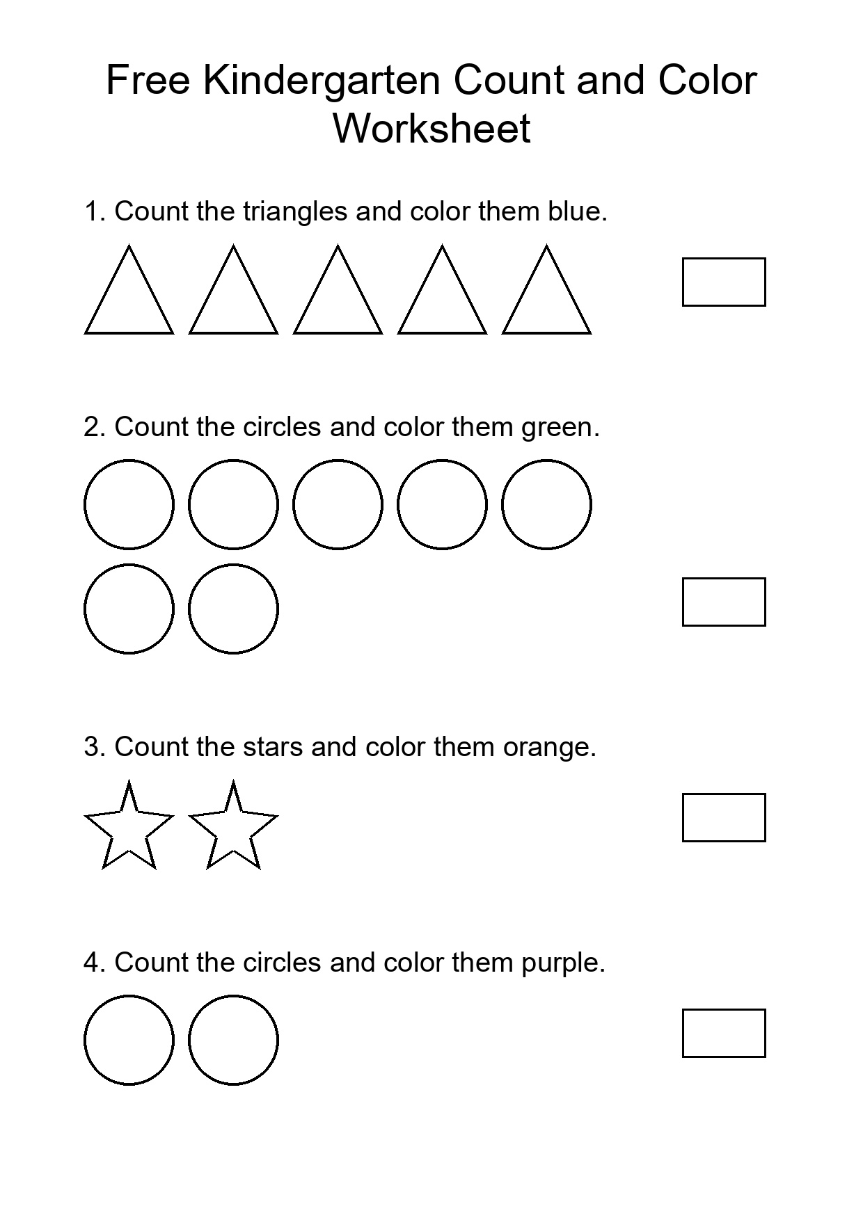 Free Kindergarten Count and Color Worksheet