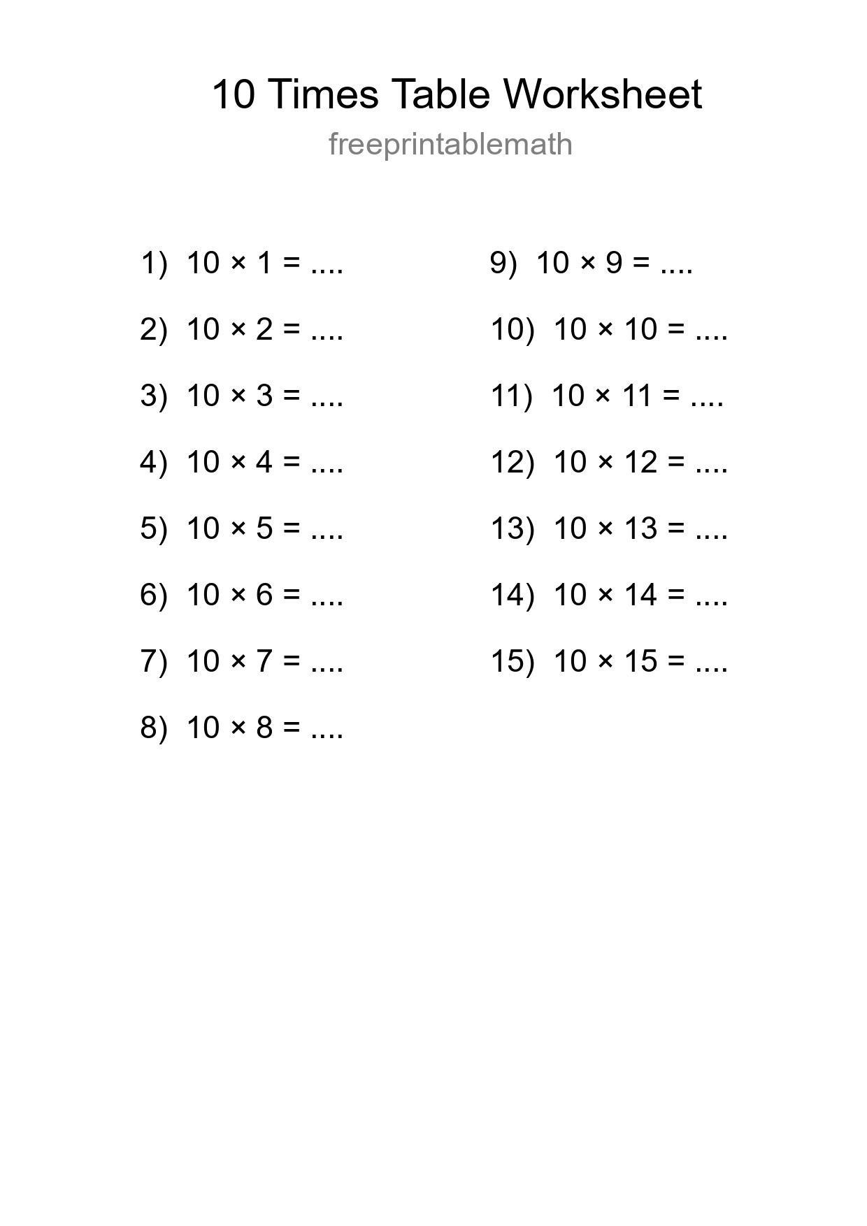 Grade 3 Multiplication Table 10 Practice - Part 9