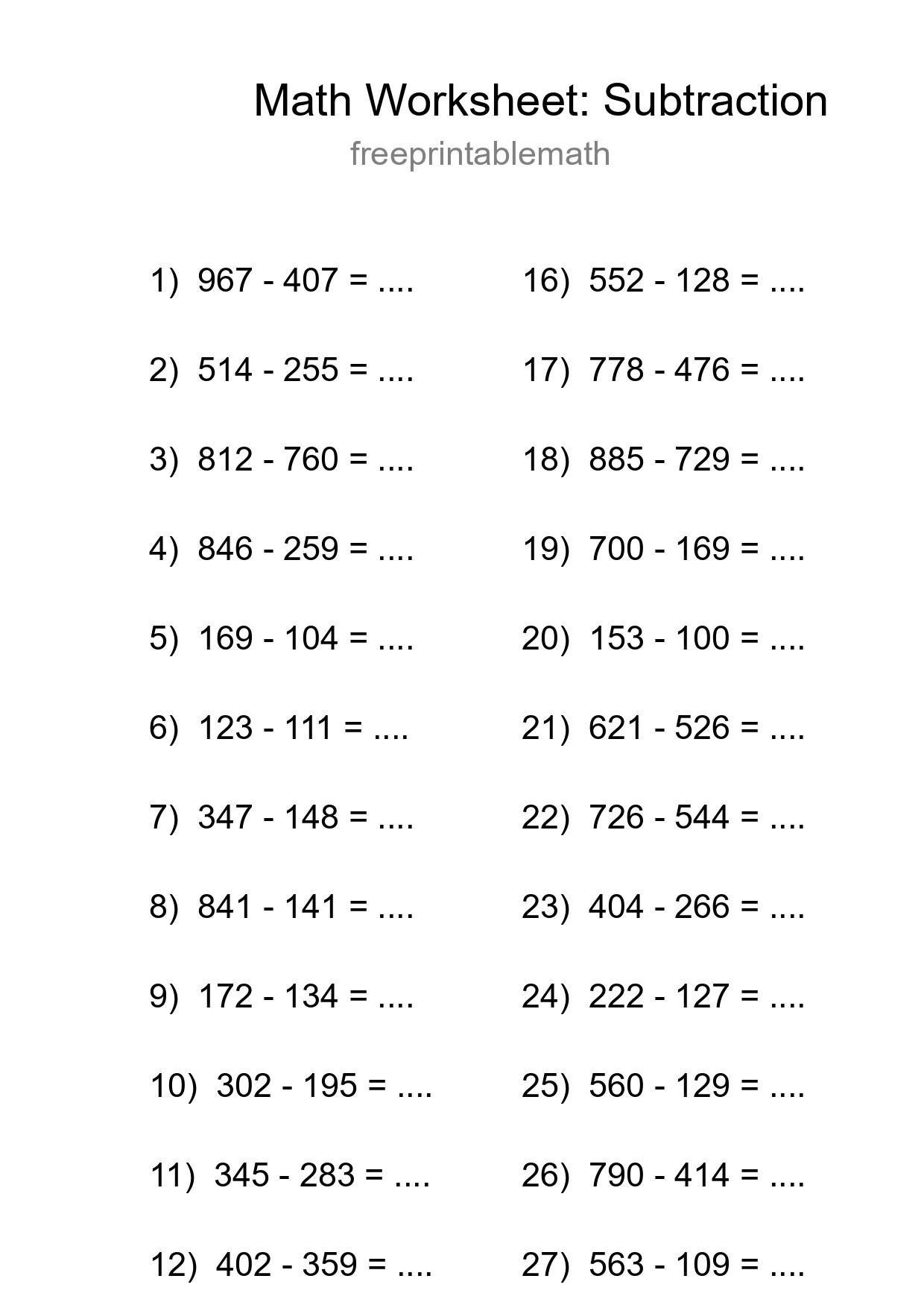Grade 5 Subtraction Practice Worksheet (30 Problems) - Part 8