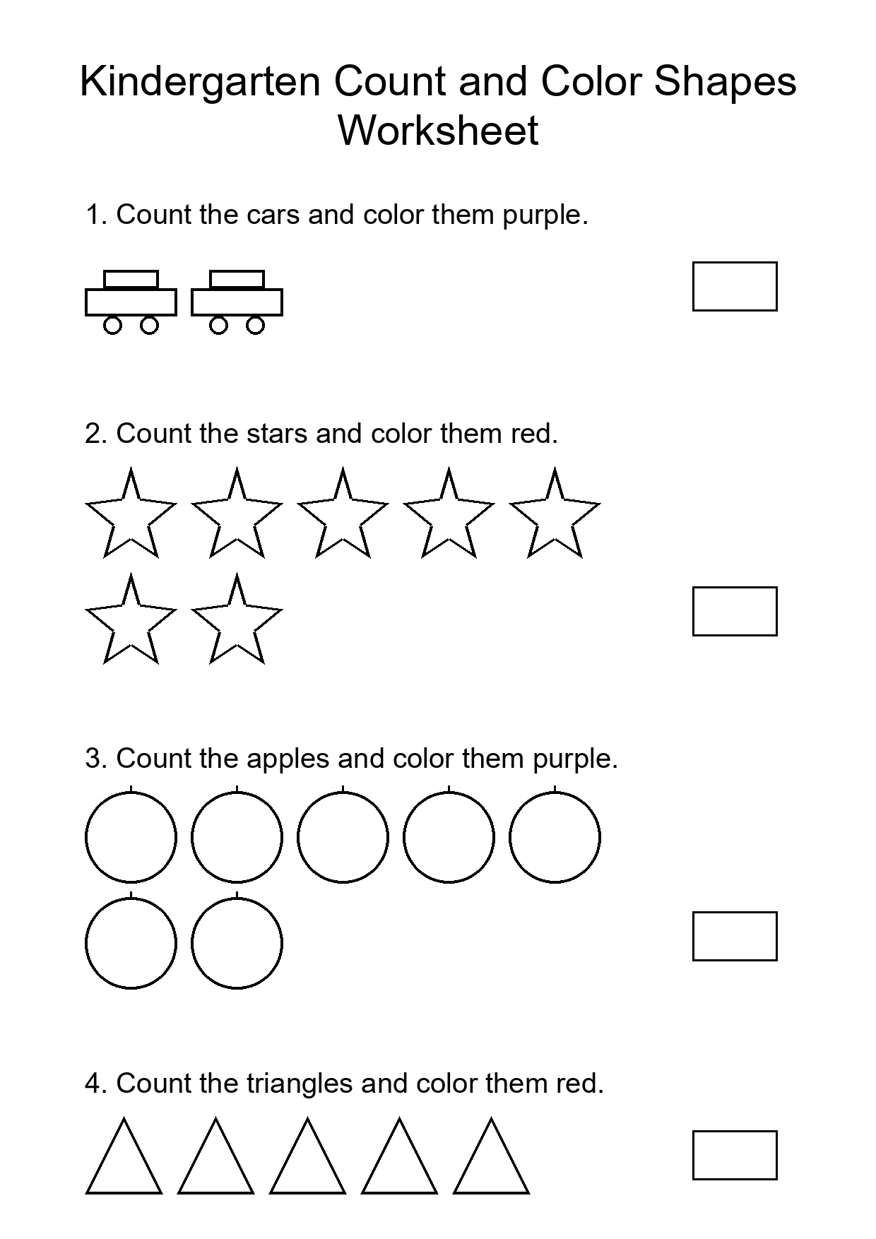 Kindergarten Count and Color Shapes Worksheet