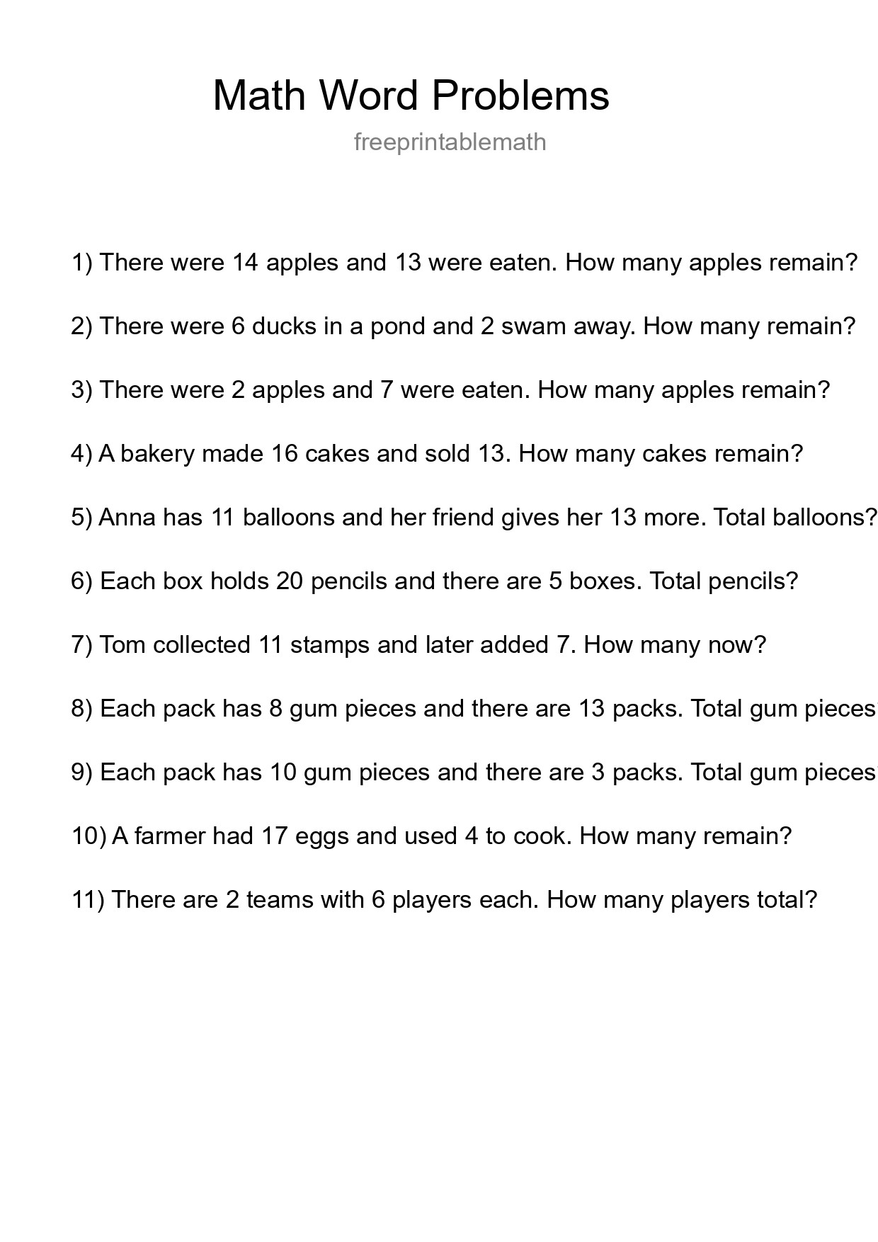 Math Word Problem Worksheet