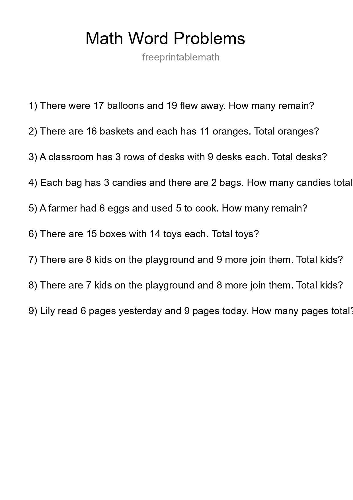 Math Word Problem Worksheet