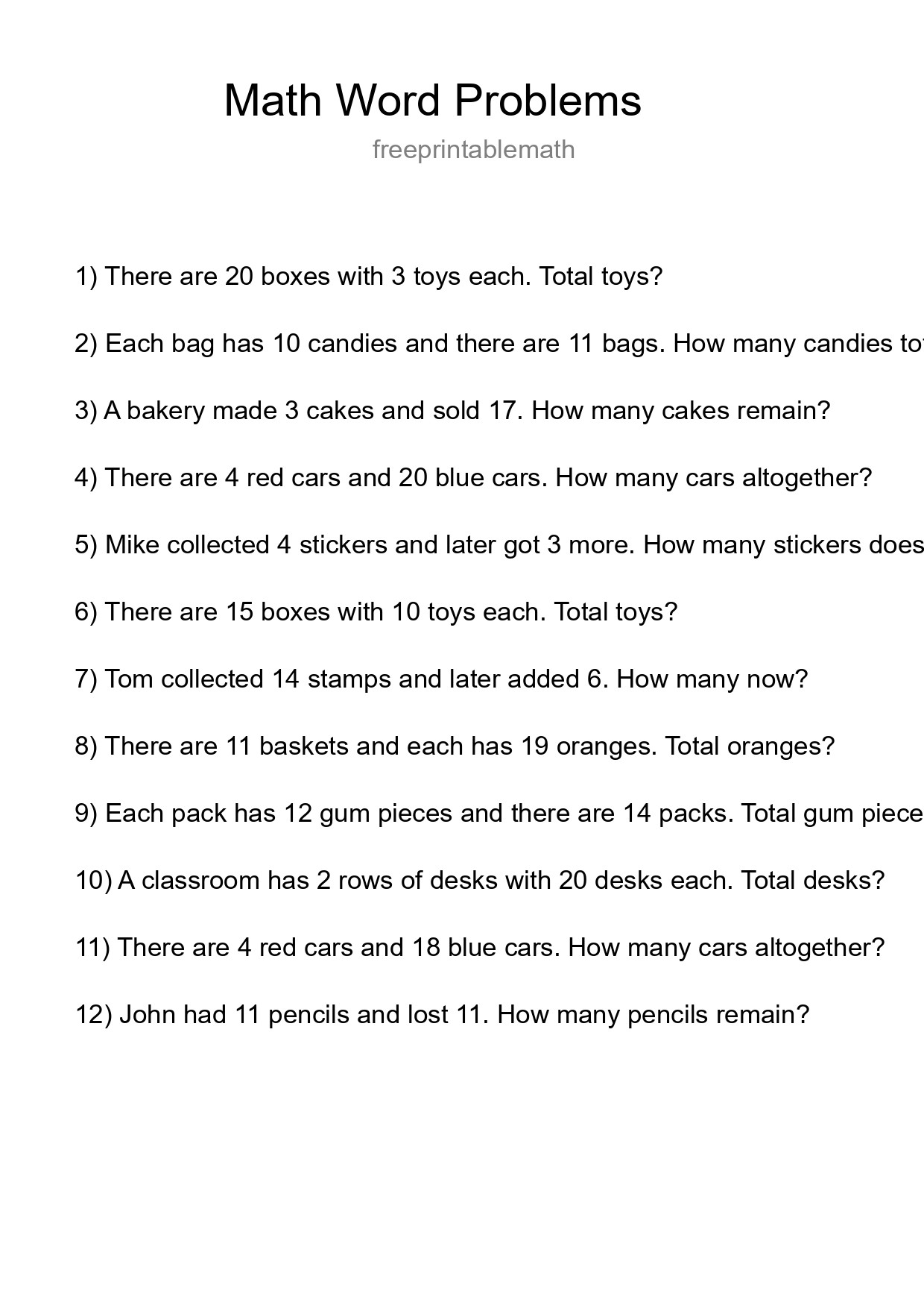 Math Word Problem Worksheet